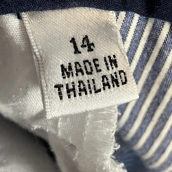 Talbots Pants Womens Size 14 Blue White Pinstripes Cotton Stretch Pocket Cropped - Picture 9 of 11